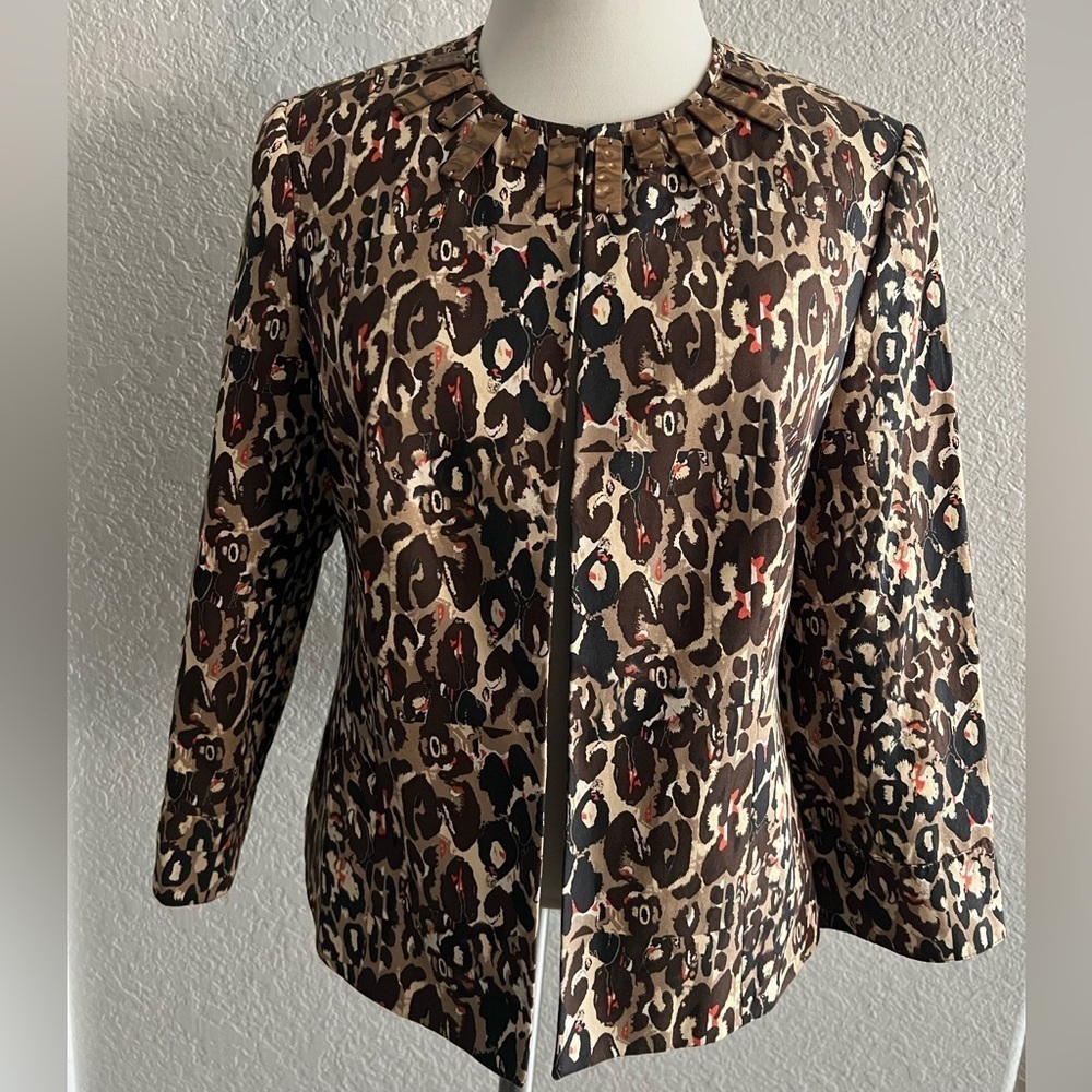Peck & Peck Collection leopard print open blazer jacket women’s size 8 silk